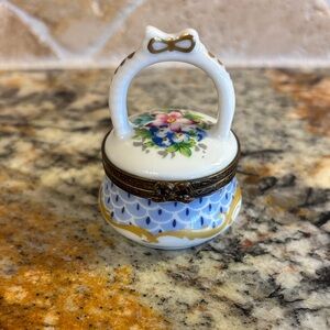 Limoges France Vintage Floral Porcelain Trinket Box with Gold Accents